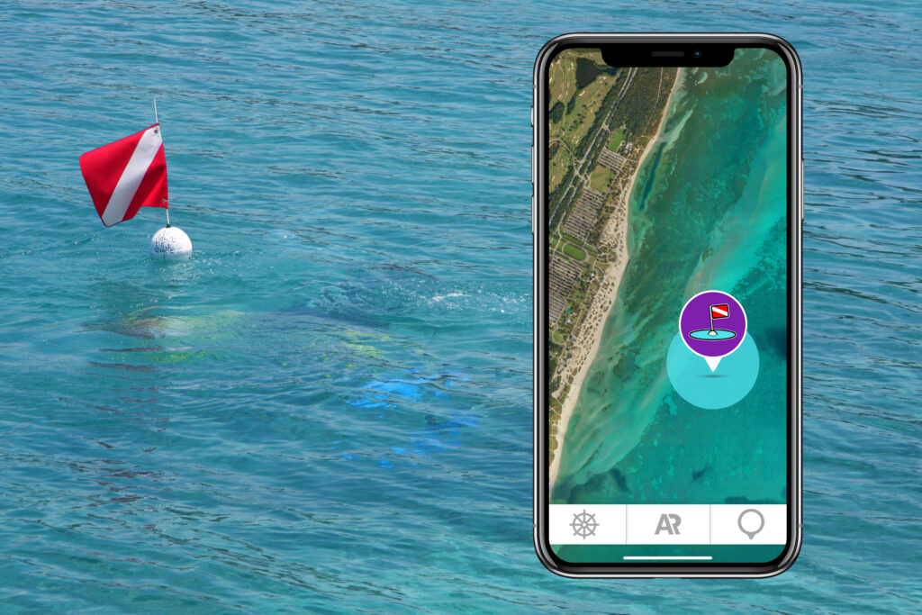 virtual dive flag on a phone in the knowwake app